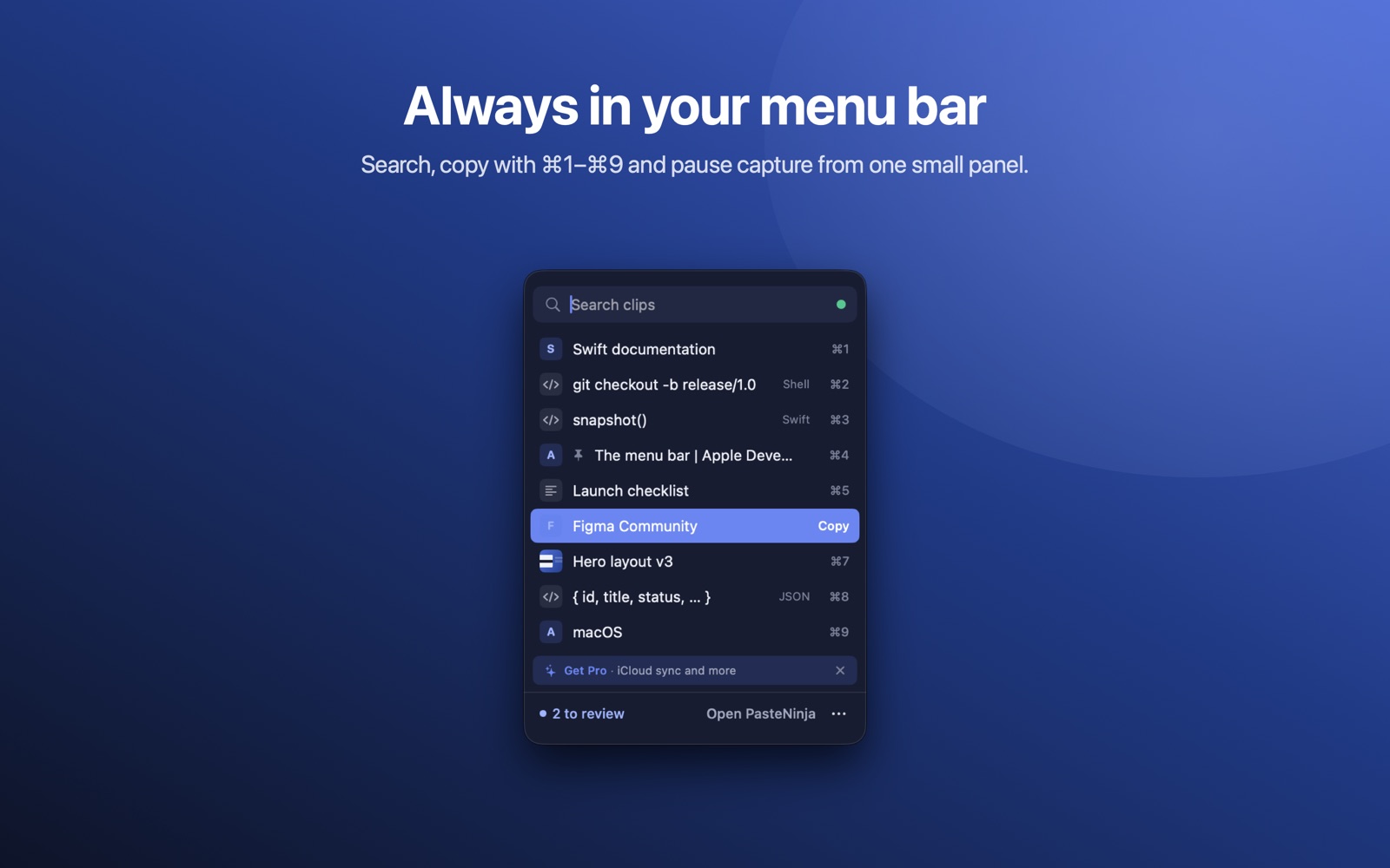 The menu bar panel